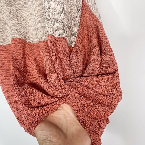 New She + Sky Large L Blue Brown Orange Twist Front Color Block Striped Shirt - Picture 5 of 8